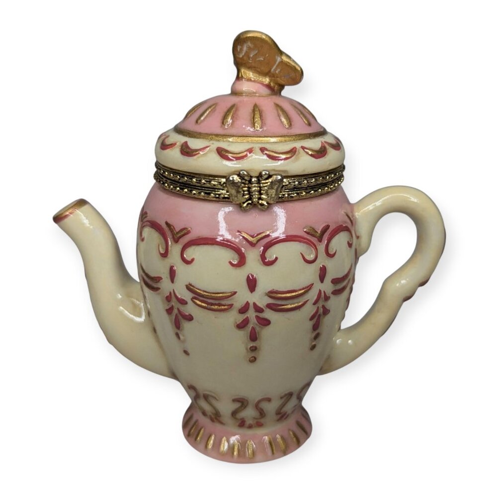 Vintage 1999 NWT A Special Place Ceramic Hinged Tea Pot Trinket Vessel w/Box 4"